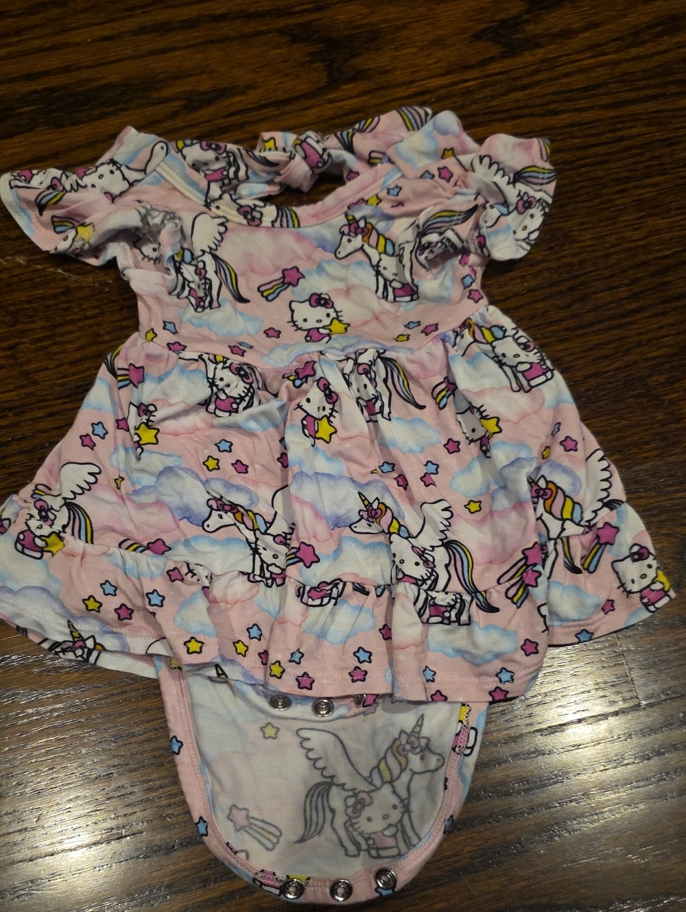 Posh Peanut Pink Unicorn & Hello Kitty Ruffle One-Piece Bodysuit